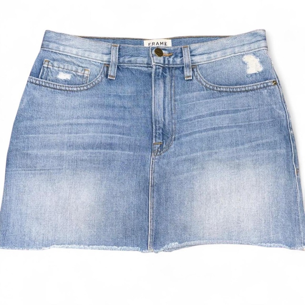 FRAME Denim Light Wash Blue Denim Mini Skirt Size 27